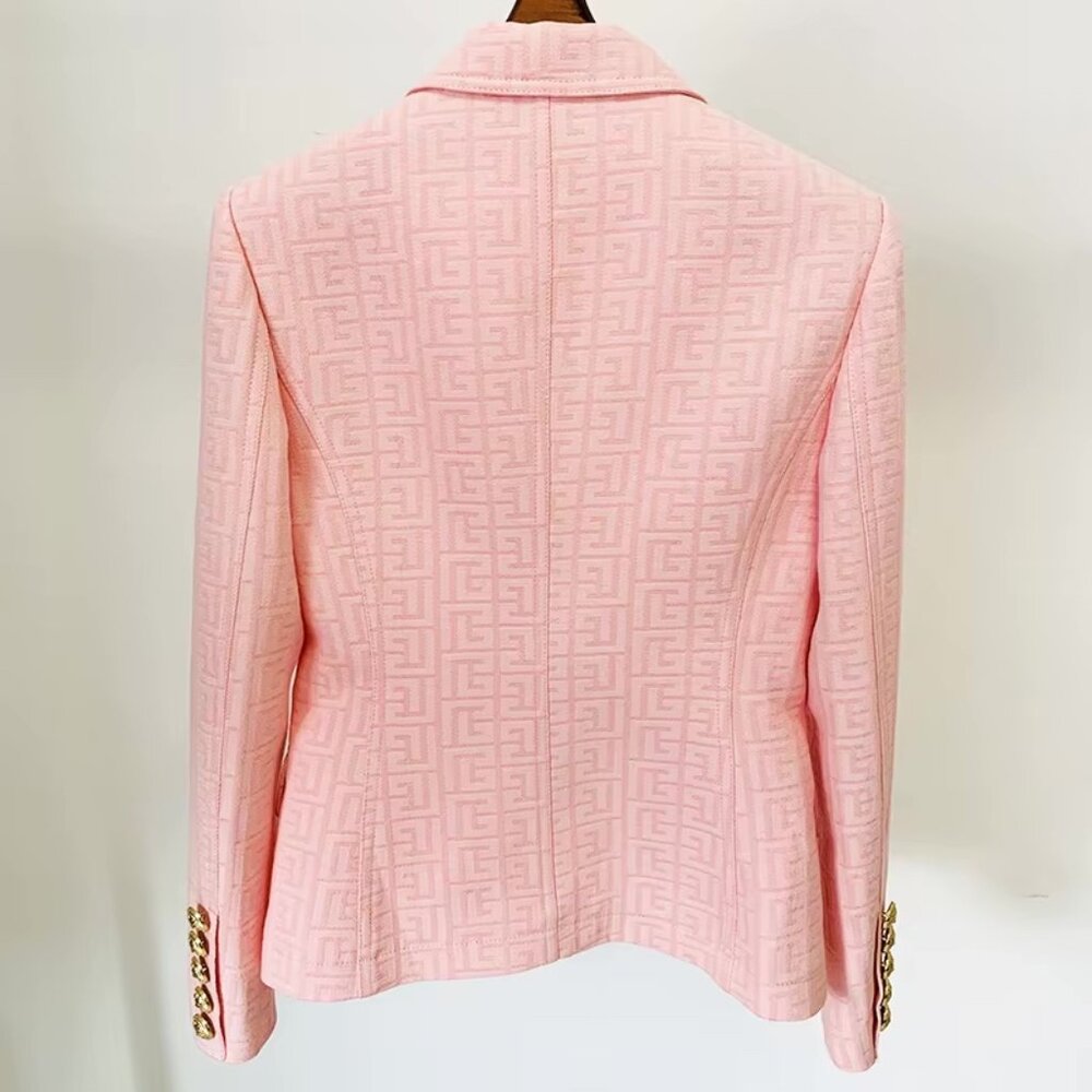 NEW! Pink Jacquard Gold Button Geo Detail Blazer Jacket - Picture 3 of 8